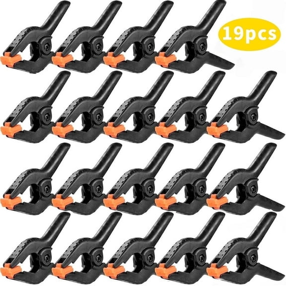 WLGJL 19 Pack Plastic Spring Clamps, 3 inch Small Heavy Duty Clips for Crafts, Backdrop Stand, Woodworking, Photography Studios (Black)