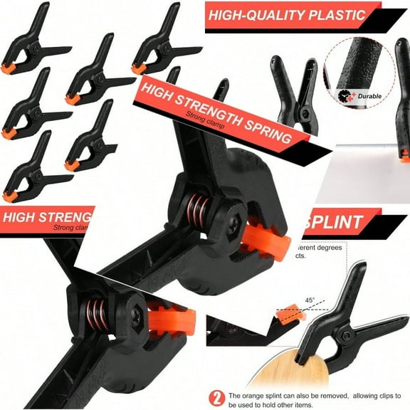 12 Pack Plastic Spring Clamps 3.5inch Small Heavy Duty Clips for Crafts Backdrop Stand Woodworking Photography Studios Black