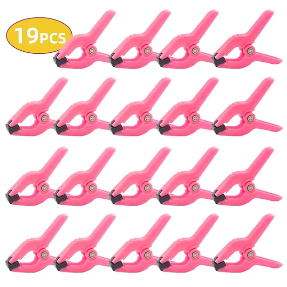 WLGJL 19 Pack Plastic Spring Clamps, 3 inch Small Heavy Duty Clips for Crafts, Backdrop Stand, Woodworking, Photography Studios (Pink)