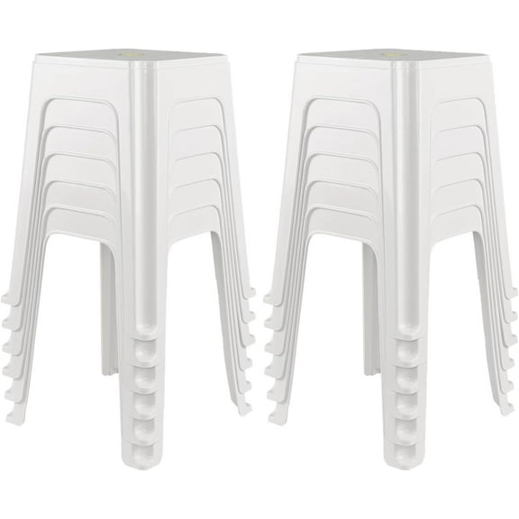 12-Pack Plastic Stackable Stools, Square Plastic Stool Chair, White