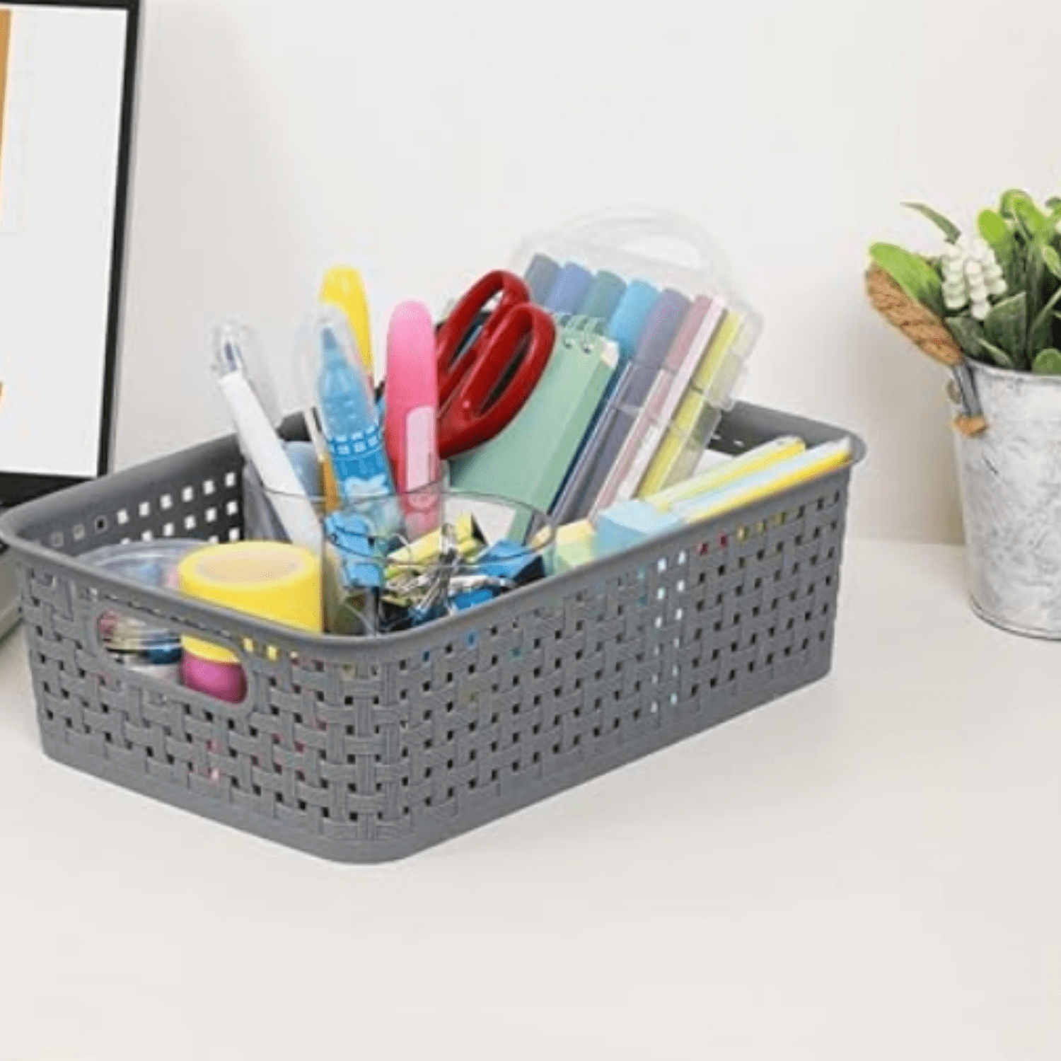 [ 12 Pack ] Plastic Storage Baskets - Small Pantry Organization and Storage Bins - Household Organizers for Laundry Room, Bathrooms, Bedrooms, Kitchens, Cabinets, Countertops, Under Sink or On Shelve