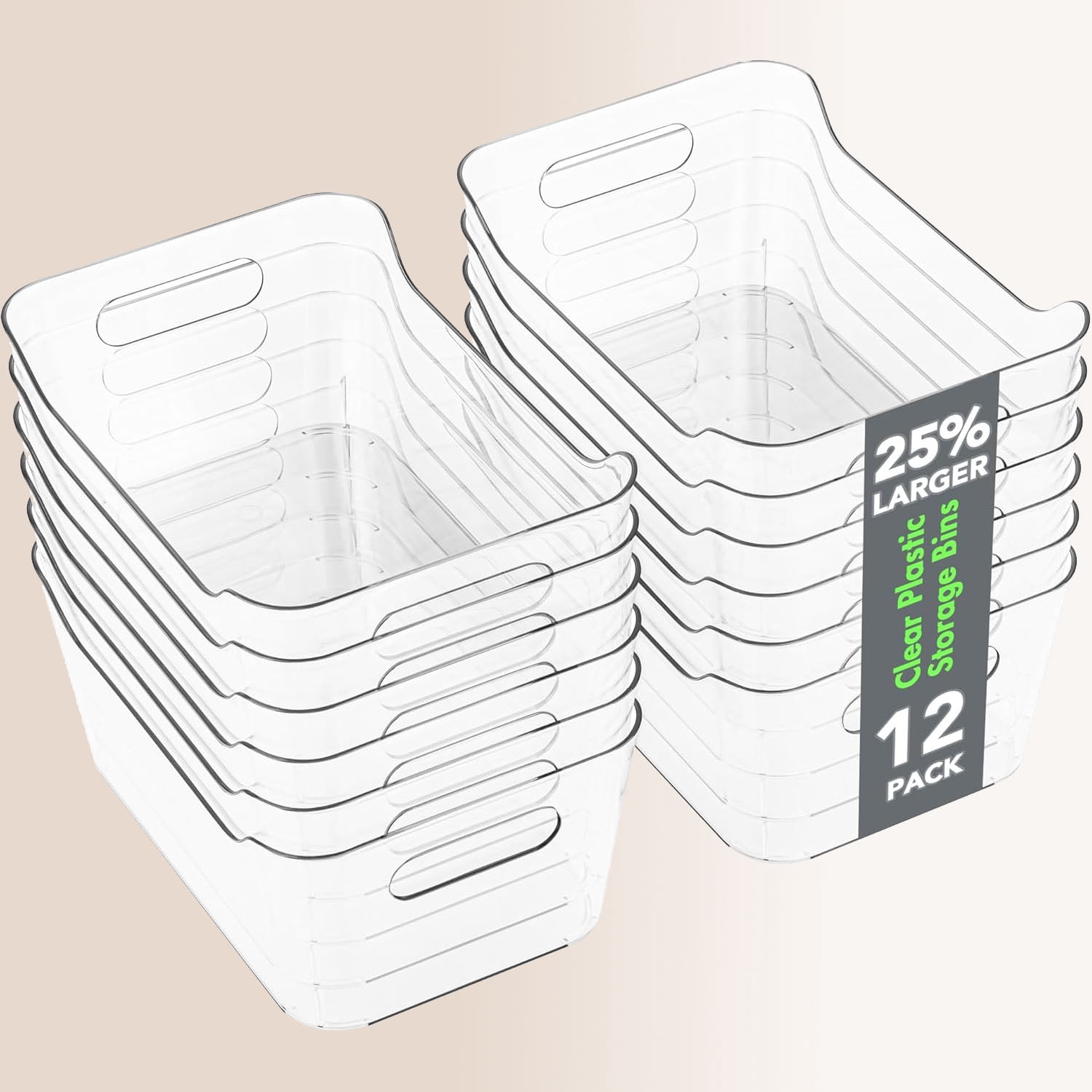 12 Pack Plastic Storage Bins, Multi-Use Organizer Bins, Pantry Organizer, Clear Storage Containers for Home, Kitchen, Office, Cabinet, Shelf and Fridge Organization
