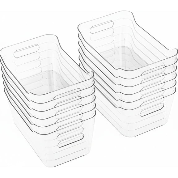 12 Pack Plastic Storage Bins, Multi-Use Organizer Bins, Pantry Organizer, Clear Storage Containers for Home, Kitchen, Office, Cabinet, Shelf and Fridge Organization