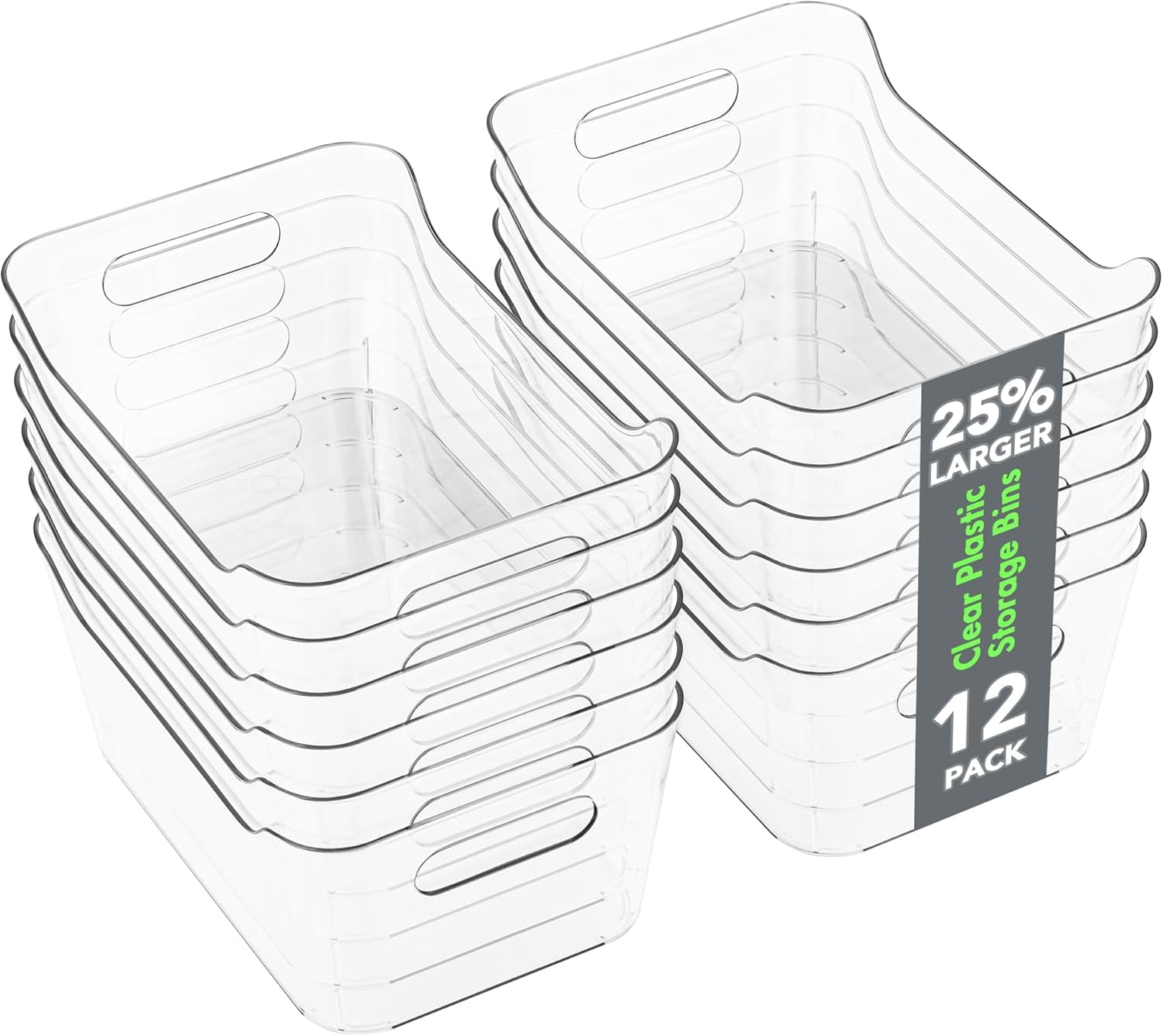 12 Pack Plastic Storage Bins, Multi-Use Organizer Pantry Organizer, Clear Containers for Home, Kitchen, Office, Cabinet, Shelf and Fridge Organization