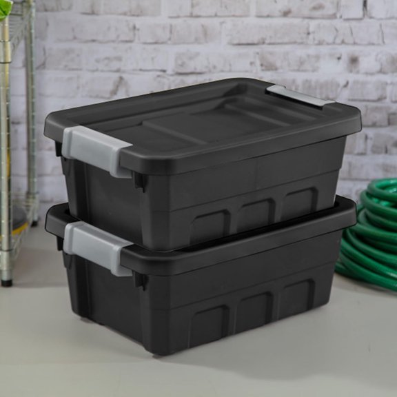 12-Pack Plastic Storage Bins with Lids, Stackable Containers, 4 Gallon, Black