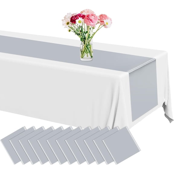 12 Pack Plastic Table Runner 14 X 108inch Silver Long Premium Table Runner Disposable Silver Tables Runners for Dinner Tables Decor for Wedding Graduation Birthday Party Decorations