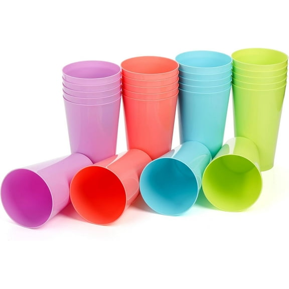 12 Pack Plastic Tumbler Cups, 17.5 OZ Unbreakable Water Drinking Cups, Colored Reusable Nesting Kids Beverage Cups for Parties, BBQ Picnics, Smoothies, Juice, Stackable, Assorted Colors