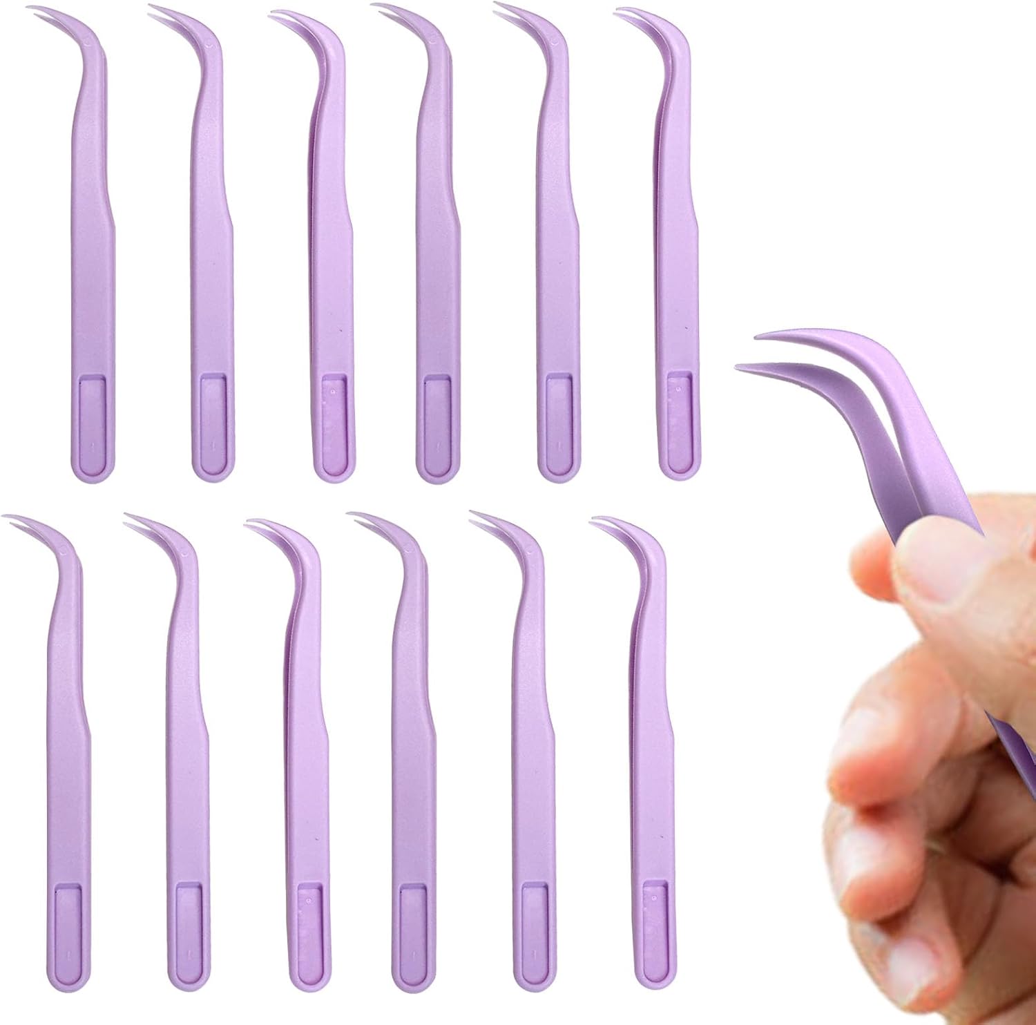 12 Pack Plastic Tweezers For Crafts Kids Long Bent 4.5 Inch Tweezers For Crafting DIY Bead