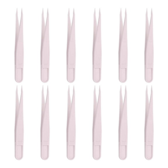 12 Pack Plastic Tweezers for Crafts, 3.1" Pointed Tweezers Bulk for Animal Feeding, Disposable Stickers Tweezers (Pink)