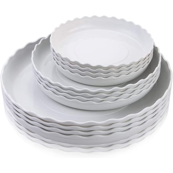 12 Pack Plastic White Round Wave Plant Saucer,Durable Heavy Duty Flower Pot Drip Tray Container for Home Garden Indoor and Out Door (6 Inch/8 Inch/10 Inch)