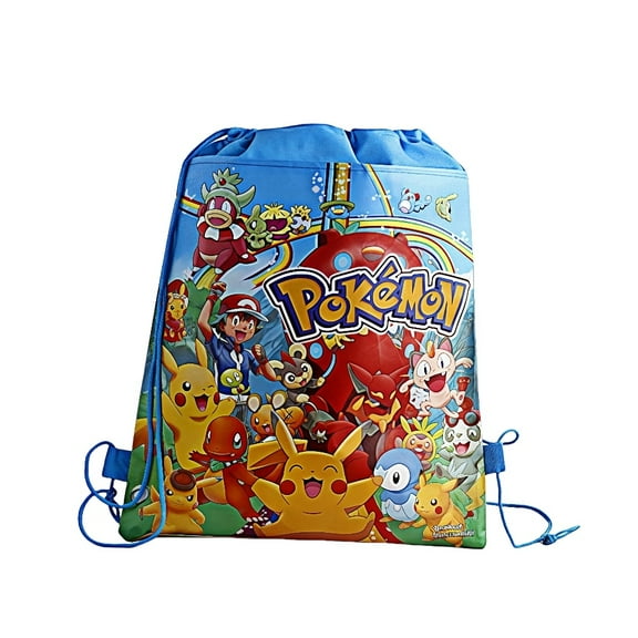 12-Pack Pokmon Pokemon Anime Themed Reusable Non-Woven Drawstring Gift Bags for Parties, Cosplay Events and Themed Decorations