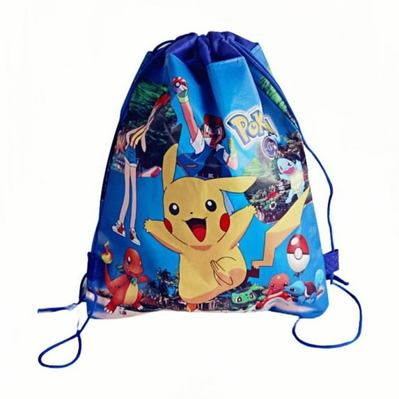 12-Pack Pokémon Pokemon Anime Themed Reusable Non-Woven Drawstring Gift Bags for Parties, Cosplay Events and Themed Decorations