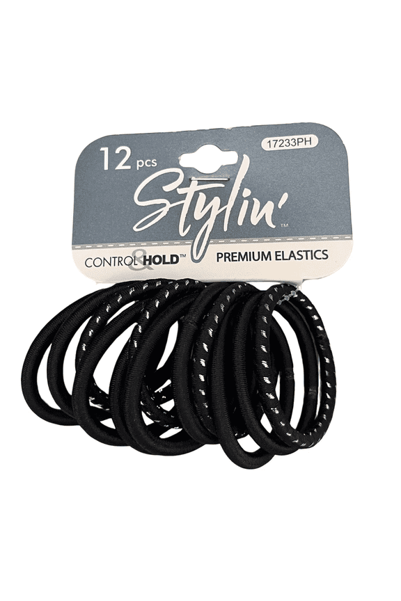 12 Pack Ponyholders Hair Elastics, Durable, Clasp Free, Firm, Comfortable Hold for All Hair Types, Vibrant Colors, No Snagging, Slipping, Perfect for Everyday Styling, Active Wear, Black