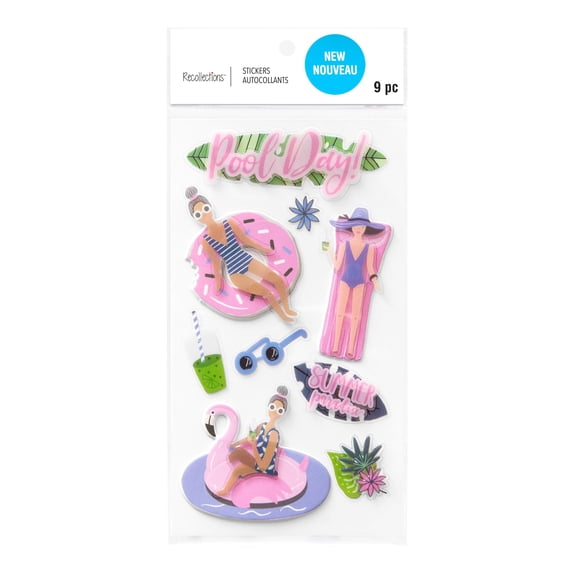 Recollections Pool Days Dimensional Stickers, 12 Pack