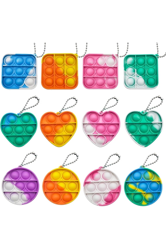 12 Pack Pop Fidget Toy Set, Silicone Shape Squeeze Toy for Kids ADHD, Stress Relief Sensory Toy Set Key Chain