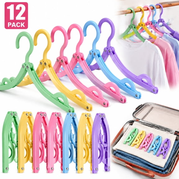 12 Pack Portable Hangers, Travel Clothes Hanger Foldable with Non-Slip Clips, Multi-Functional Lightweight Garment Hangers for Closet, Hotel, Vacation, Camping, Dormitory Essentials