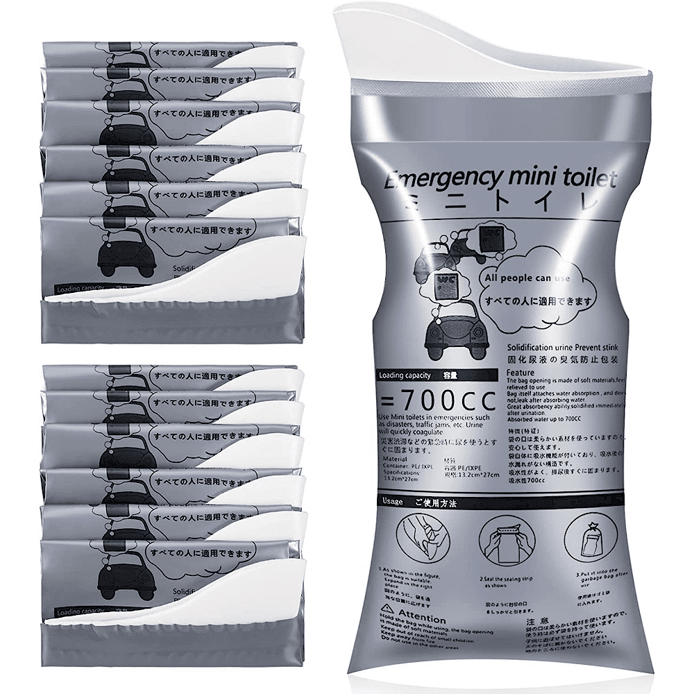 12 Pack Portable Urinal Pee Bags Updated Version, Disposable Male/Female Urine Bag for Travel, Camping, Road Trip, Men/Women/Kids Compatible