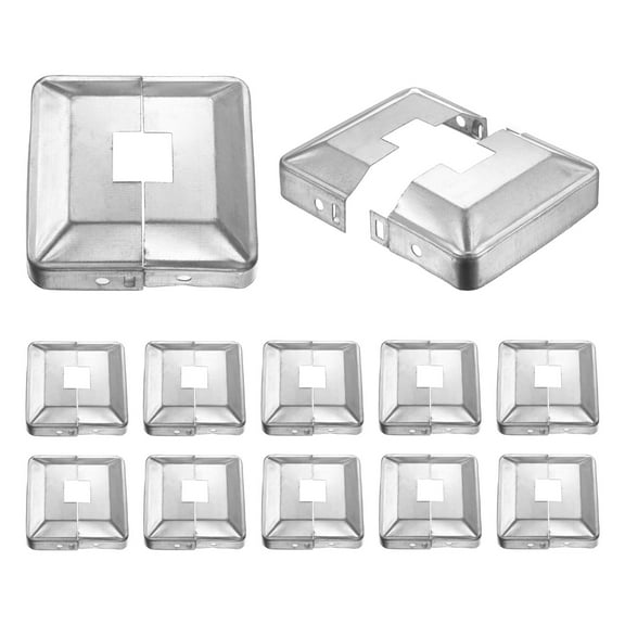 12 Pack Post Base Cover, 3.25x3.25 (Internal Size 0.75x0.75) Metal Split Style Post Skirt, Porch Column Wrap for Post Fence Deck Cable Railing Baluster Stair Rails, Silver
