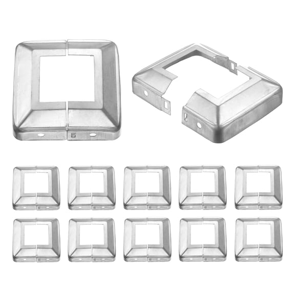 12 Pack Post Base Cover, 3.25x3.25 (Internal Size 1.6x1.6) Metal Split Style Post Skirt, Porch Column Wrap for Post Fence Deck Cable Railing Baluster Stair Rails, Silver