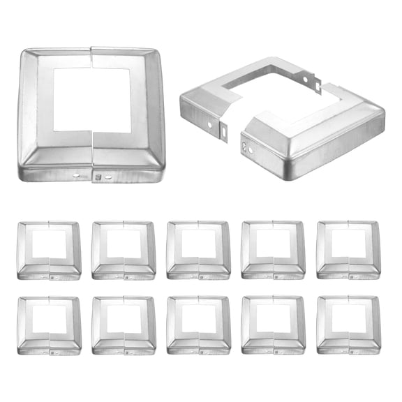 12 Pack Post Base Cover, 4.75x4.75 (Internal Size 2.5x2.5) Metal Split Style Post Skirt, Porch Column Wrap for Post Fence Deck Cable Railing Baluster Stair Rails, Silver