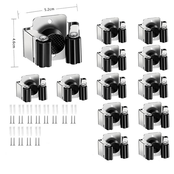 12 Pack Practical Broom and Mop Rack Set - Heavy duty Wall Mounted Storage System, Screw Secure for Safe and Stable Use, Suitable for Various Cleaning Tools