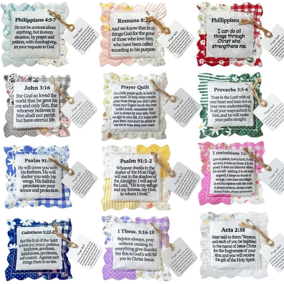12 Pack Prayer Quilt with Inside, pantchwork Pocket Prayer Quilt squares, Pastor Appreciation Gifts, Prayer Closet Essentials, Scripture Comfort for Cancer Patients & Women (shape shape)