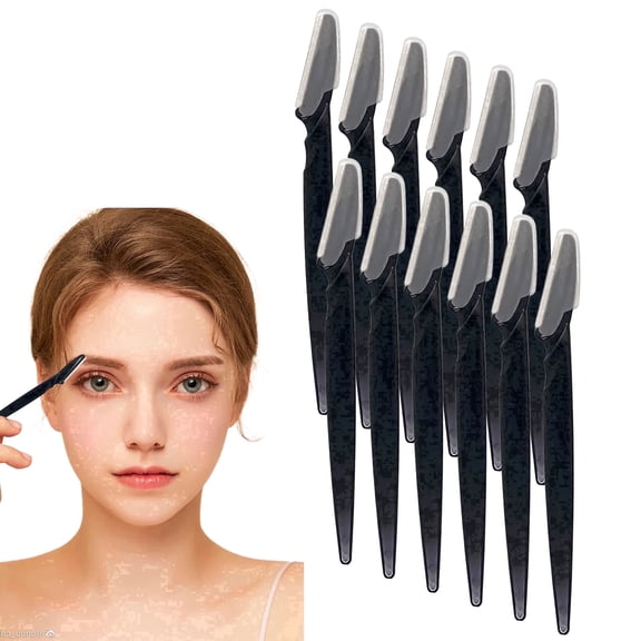 Eyebrow Razor 12 Count, Precision Stainless Steel Dermaplaning Tool, Face Shaver for Women with Protective Cover, Professional Peach Fuzz Remover for Face and Brow Shaping