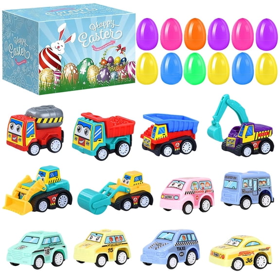 12 Pack Prefilled Easter Eggs With 5Inch Easter Eggs Filled With Toy Cars, For Easter Egg Hunts, Basket Stuffers, Easter Party Favors, Easter Party Gifts, Easter Egg Hunt