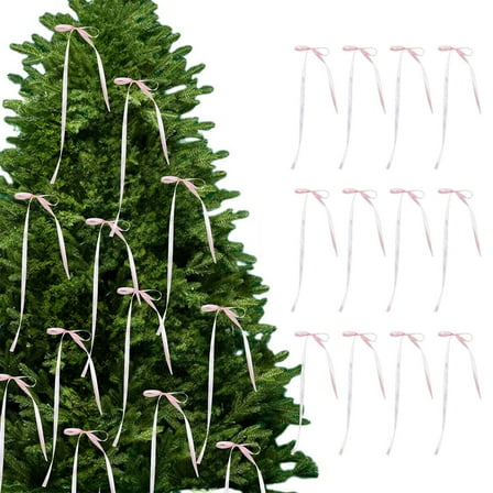12-Pack Premium Christmas Tree Bows – 31.5" Silk Finish Polyester Ribbon Bows for Xmas Decorations, Wreaths & Gift Wrapping in 5 Colors (Pink/Beige/Gold/Blue/White)