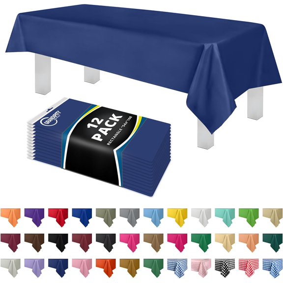 12 Pack Premium Disposable Plastic Tablecloth 54 Inch. x 108 Inch. Decorative Rectangle Table Cover - Navy Blue