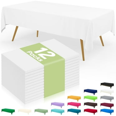 12 Pack 54”x 108”Plastic Table Cloth Disposable,Waterproof Table Cloths for Parties,Decorative Tablecloths for Rectangle Tables,White Plastic Cover,Reusable Flexibility for Parties, Events & Weddings
