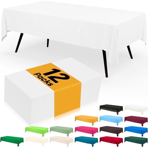 12 Pack 54”x 108”Plastic Table Cloth Disposable,Waterproof Table Cloths for Parties,Decorative Tablecloths for Rectangle Tables,White Plastic Cover,Reusable Flexibility for Parties, Events & Weddings