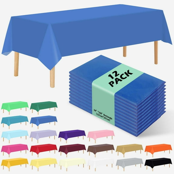 12 Pack Premium Disposable Plastic Tablecloth 54" X 108" Rectangle Table Cover for Birthdays Weddings Christmas Anniversary Buffet Table,Blue