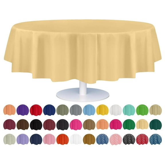 12 Pack Premium Disposable Plastic Tablecloth 84" Inch Decorative Round Table Cover - Ivory