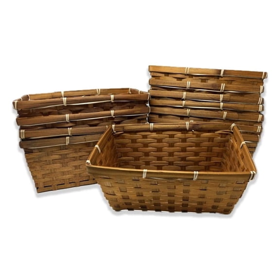 12 Pack Premium Handmade 11" Honey Bamboo Rectangular Storage Baskets Rectangular Artisan Organizers for Events, Kitchen Pantry, Snacks, Bathroom Vanity, Entryway & Gifts Bulk Supply Set
