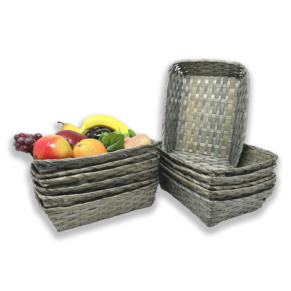 12 Pack Premium Handmade 12" x 9" Antique Grey Bamboo Rectangular Storage Baskets – Countertop Artisan Organizer for Kitchen Pantry, Bathroom Vanity, Entryway Catch-All by The Lucky Clover Trading