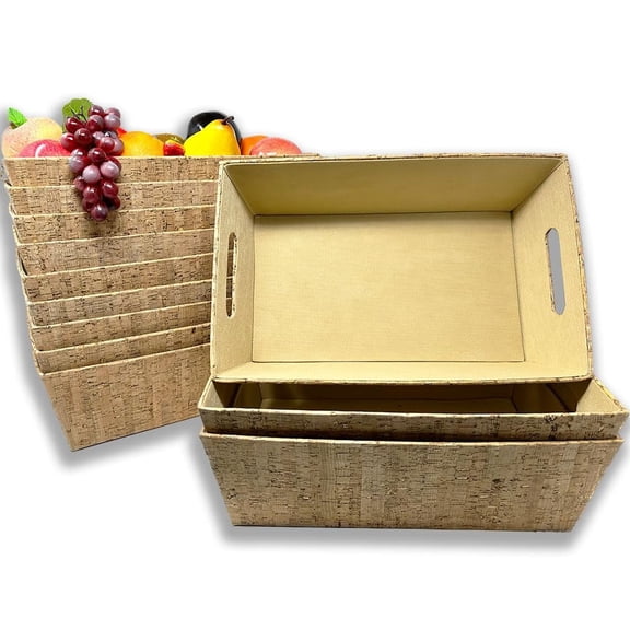 12 Pack Premium Handmade 15" Large Rectangular Corkboard Baskets with In Handles - Multipurpose Artisan Storage Organizers for Bathroom, Kitchen, Events, Gifts & Entryway - Bulk Supply Set