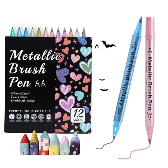 12 Pack Premium Metallic Markers Set, Dual Tip Paint Pens, Acrylic Paint Markers for Rock Painting & Crafts, Easter & Valentine's Day Gift for Adults & Artist