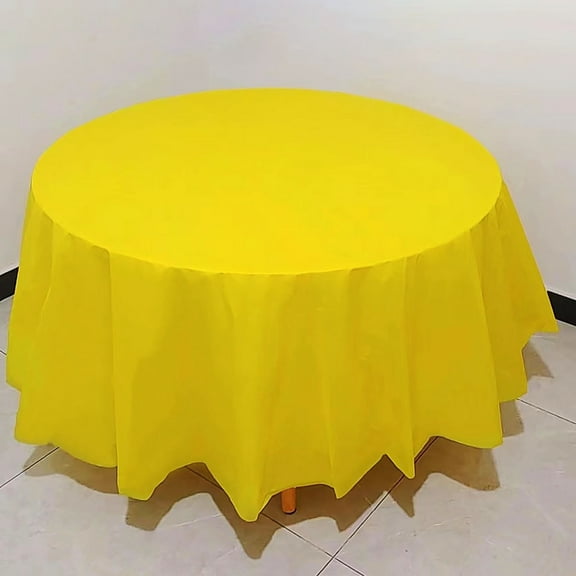 12 Pack Premium Plastic Disposable 84 Inch Round Tablecloth Round Table Covers Polyester Antependium,Yellow,Peva
