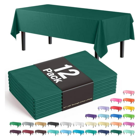 12-Pack Premium Plastic Tablecloth 54in. x 108in. Rectangle Table Cover - Dark Green