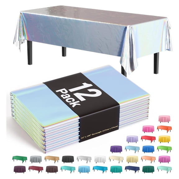 12-Pack - Premium Plastic Tablecloth 54in. x 108in. Rectangle Table Cover - Iridescent