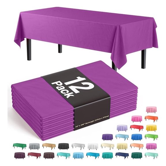 12-Pack Premium Plastic Tablecloth 54in. x 108in. Rectangle Table Cover - Magenta