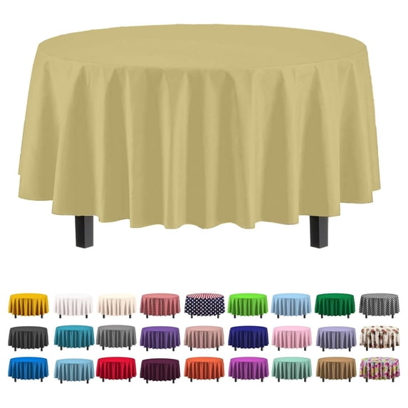 12-Pack Premium Plastic Tablecloth 84in. Round Table Cover - Light Yellow