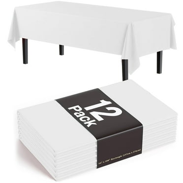 12-Pack Premium Plastic Tablecloth,Leakproof,Waterproof ,Disposable Rectangle Table Cover for Dining Table, Parties,Camping,Outdoors,54 Inch.x 108 Inch,White