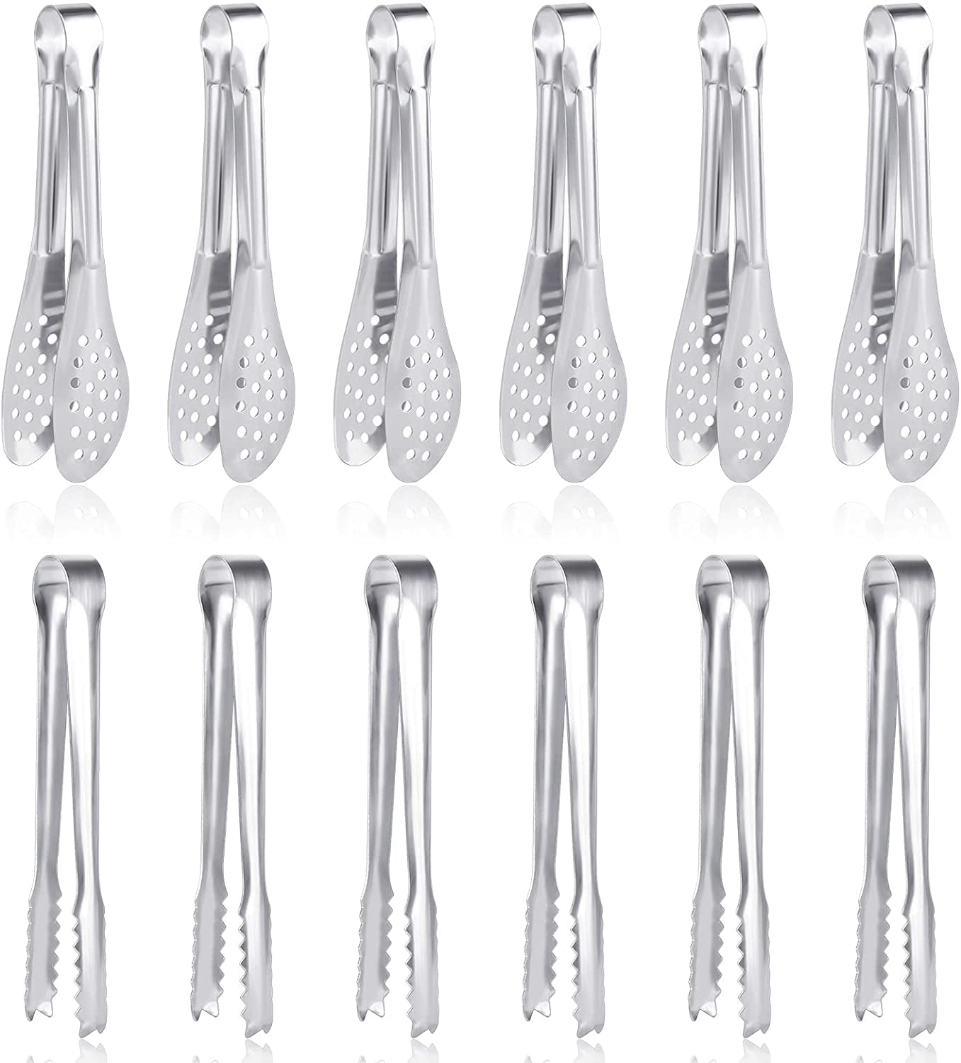 Set of 12 Polished Stainless Steel Mini Serving Tongs