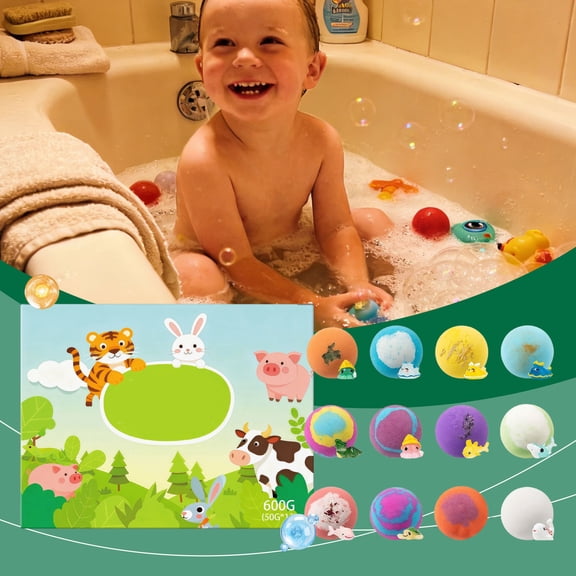 12 Pack Premium Surprise Toy Fizzing Bubble Bath Bombs Reward Package, Kids Fun Bubble Bath Time Relaxing Bedtime Routine Prizes, Tear Free Natural Essential Oils Gentle Skin Care For Boys And Girls