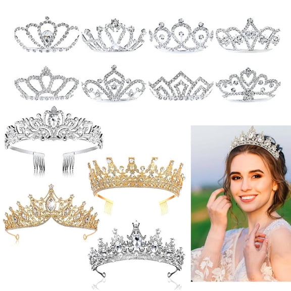 12 Pack Princess Crystal Tiara Crown Headbands, Silver Metal Sparkly Glitter Rhinestone Hair Accessories, Girls Women Princess Crown Headbands for Birthday Party, Wedding, Prom, Pageant