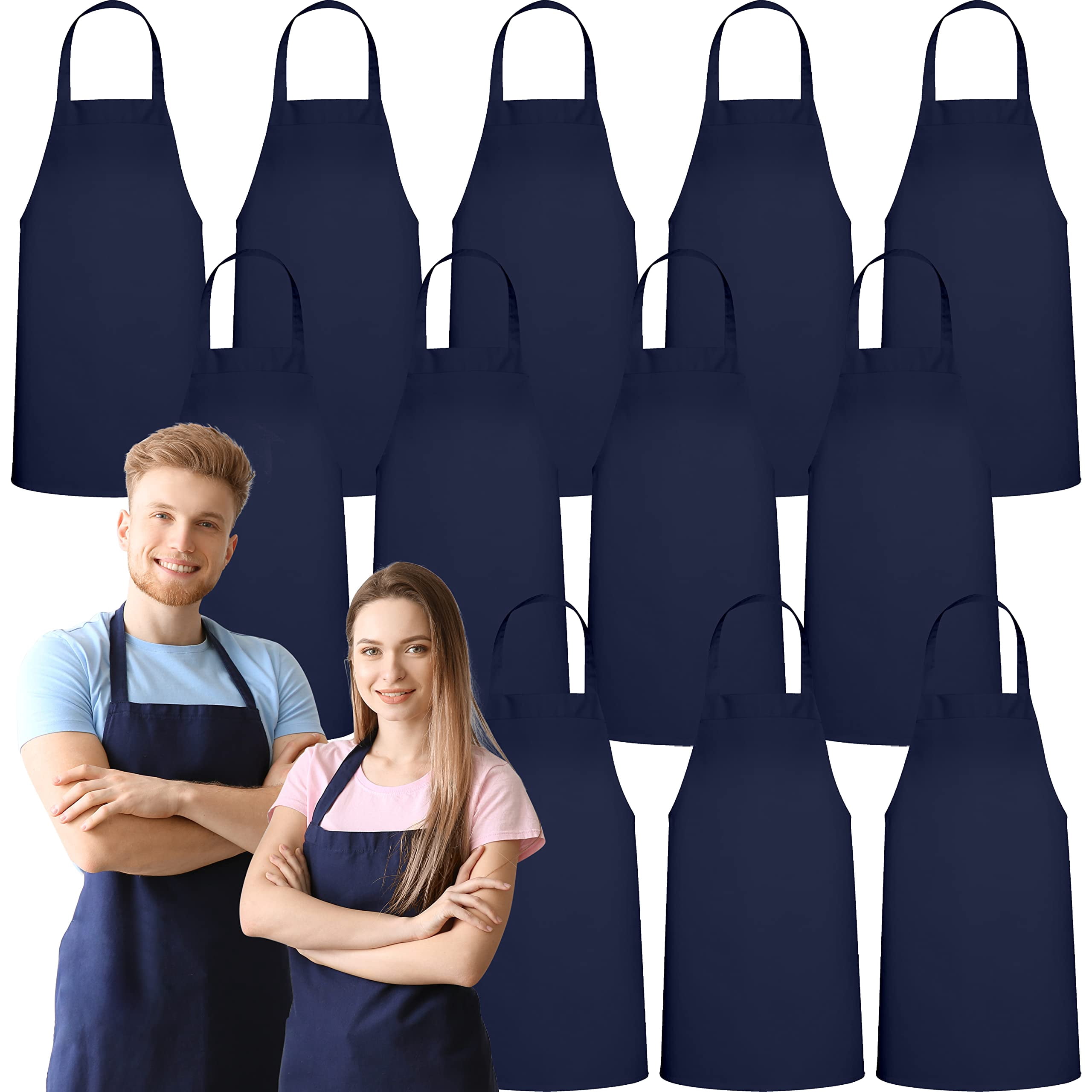 12 Pack Professional Chef Apron - Grilling Aprons For Men  Waterproof Cooking Bbq Work Or Restaurant Use Kitchen Women Navy No Pockets