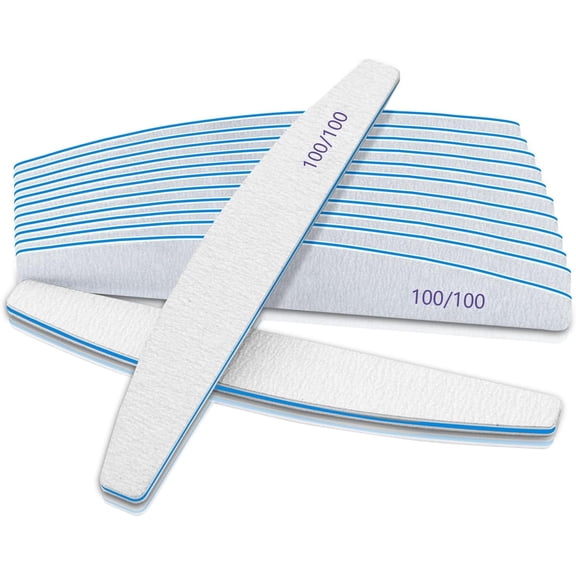 12-Pack Professional Half Moon Nail Files, 100/100 Grit Double Sided Emery Boards for Poly Nail Extension Gel
