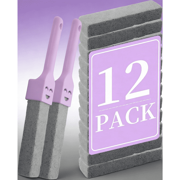 12 Pack Pumice Stones Scouring Sticks with 2 Handles, Pumice Cleaner for Toilet, Bathtubs, Kitchen Sink, Grill, Household Use